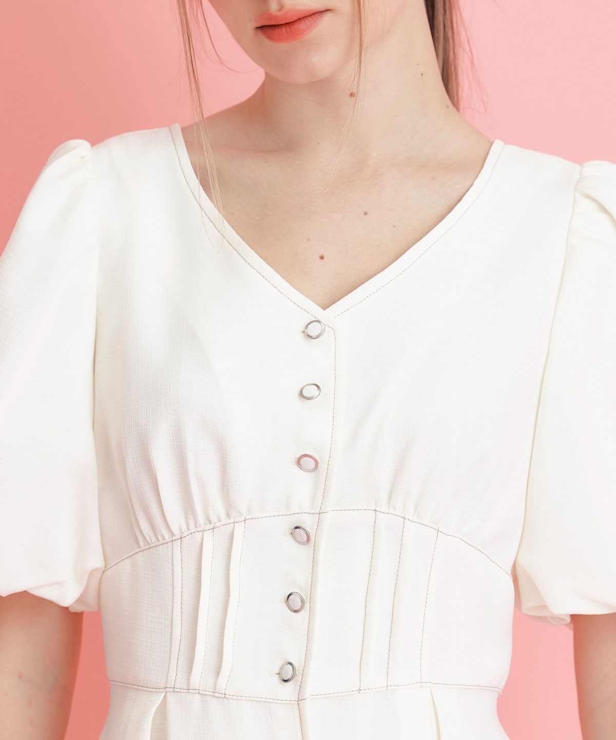 コルセットバルーンスリーブフレアロングワンピース