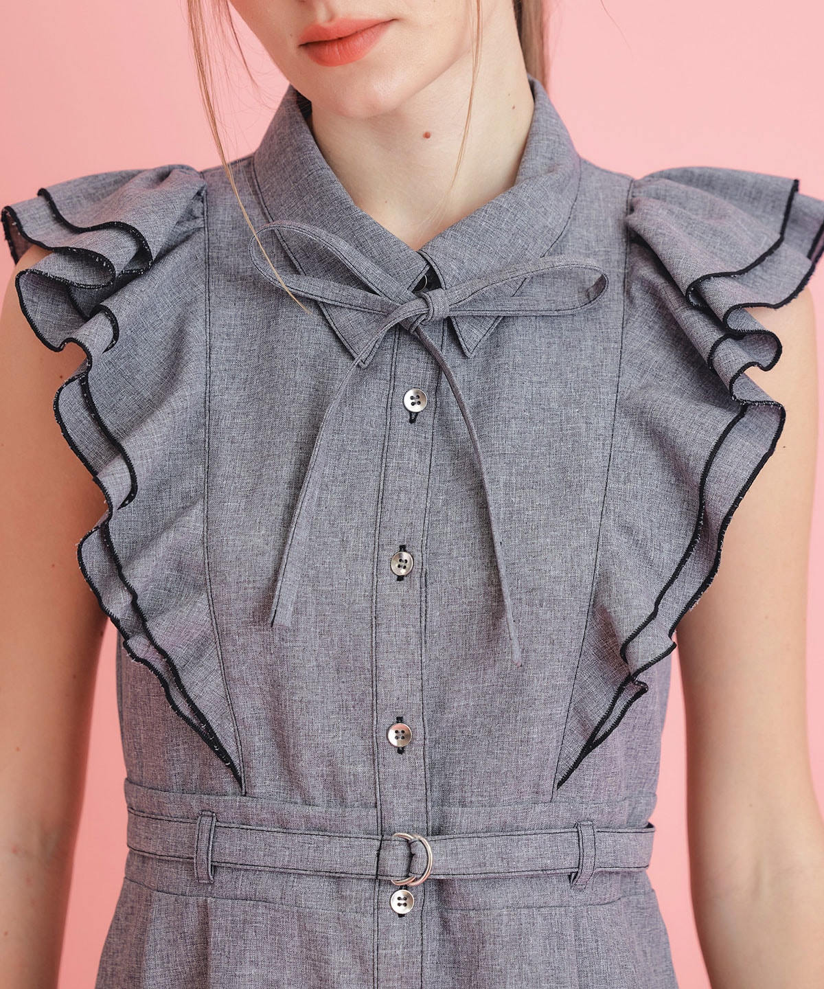 フリルシャツフレアロングワンピース