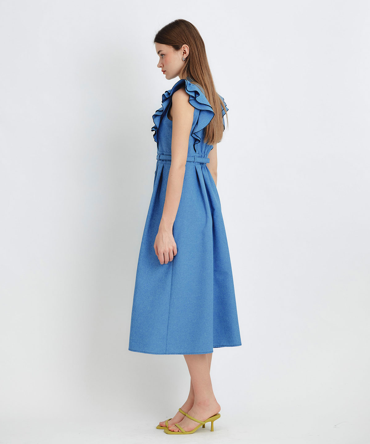 フリルシャツフレアロングワンピース