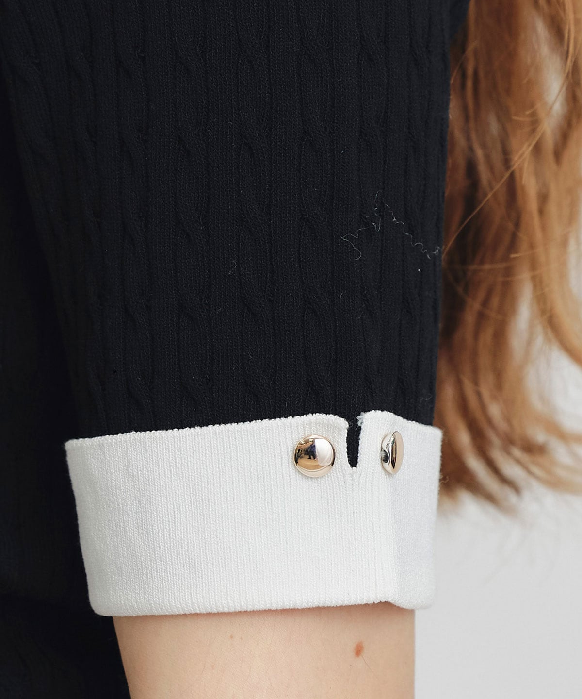 ケーブルリボンタイハーフスリーブニットプルオーバー