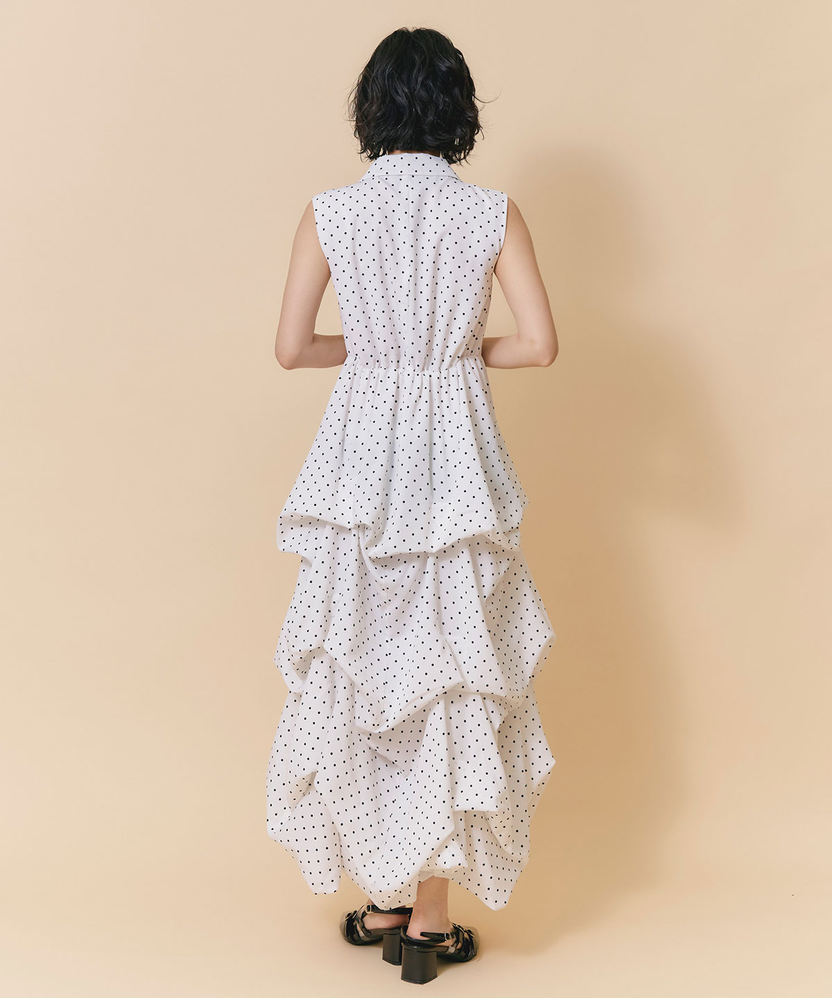 タックボリュームシャツロングワンピース