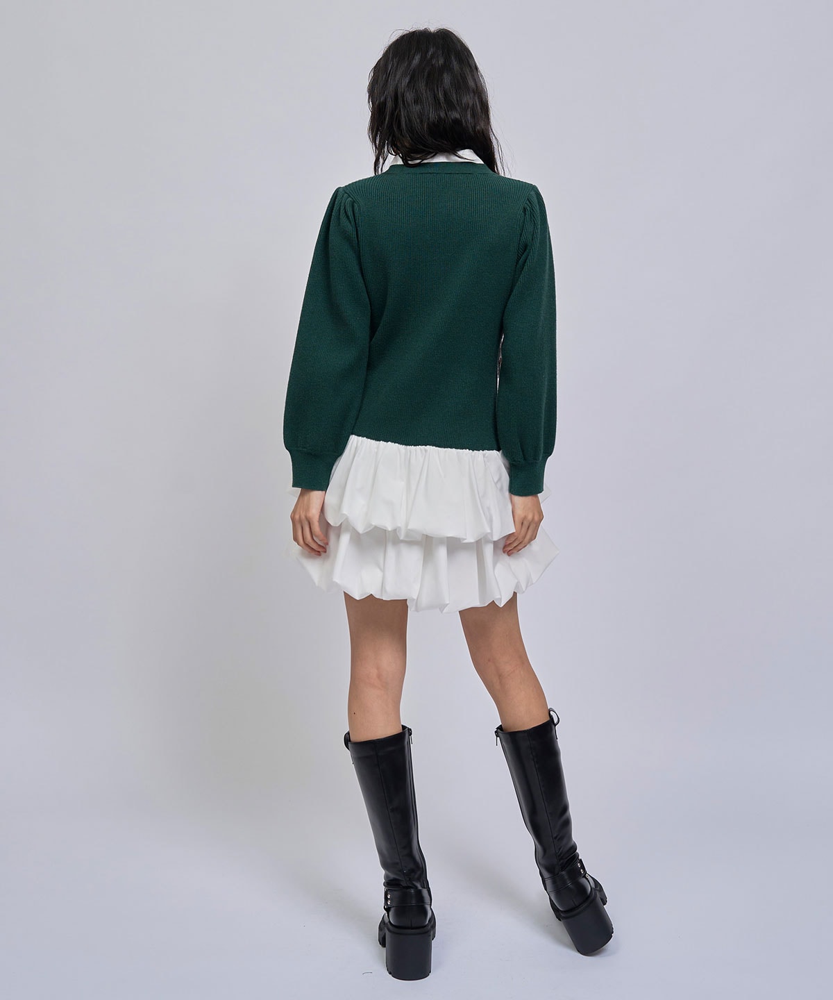 【=LOVE 大場花菜さん着用】ビッグリボンティアードニットシャツミニワンピース