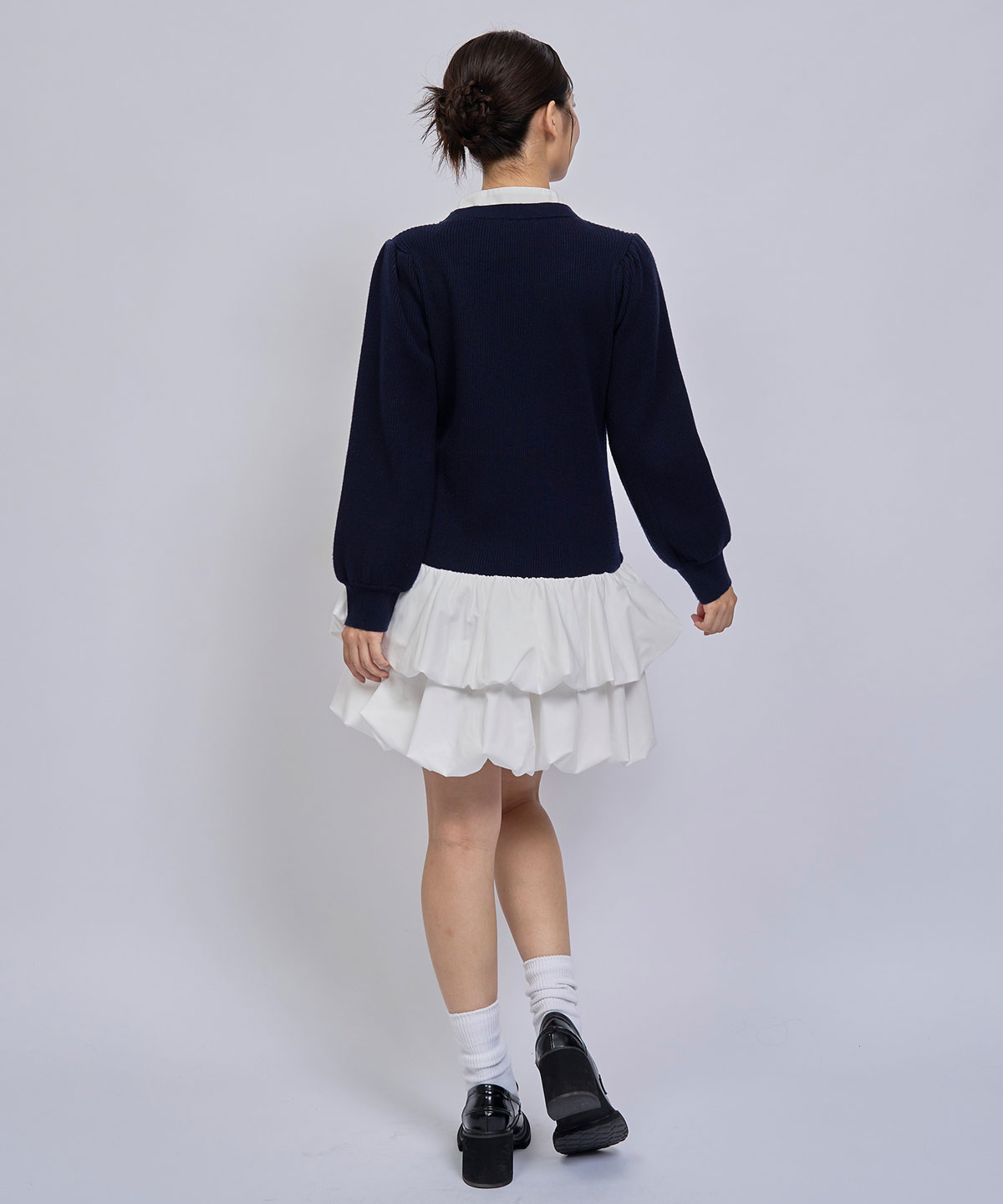 【=LOVE 大場花菜さん着用】ビッグリボンティアードニットシャツミニワンピース