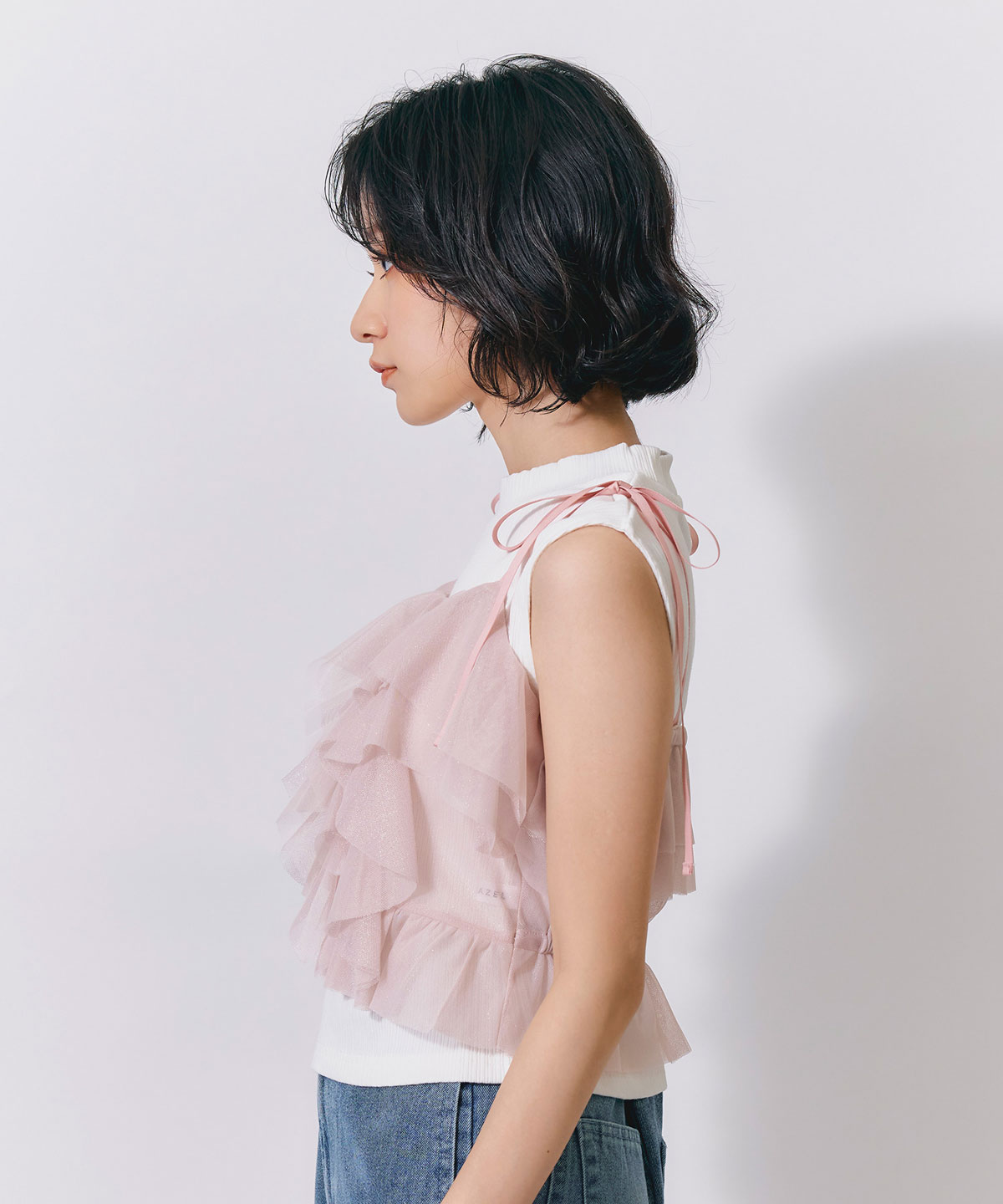 ショルダーリボンビスチェ×ノースリーブニット