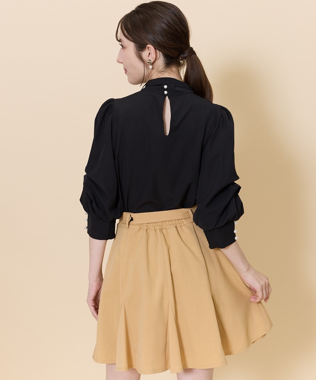 AUTUMNタックスリーブボウタイブラウス