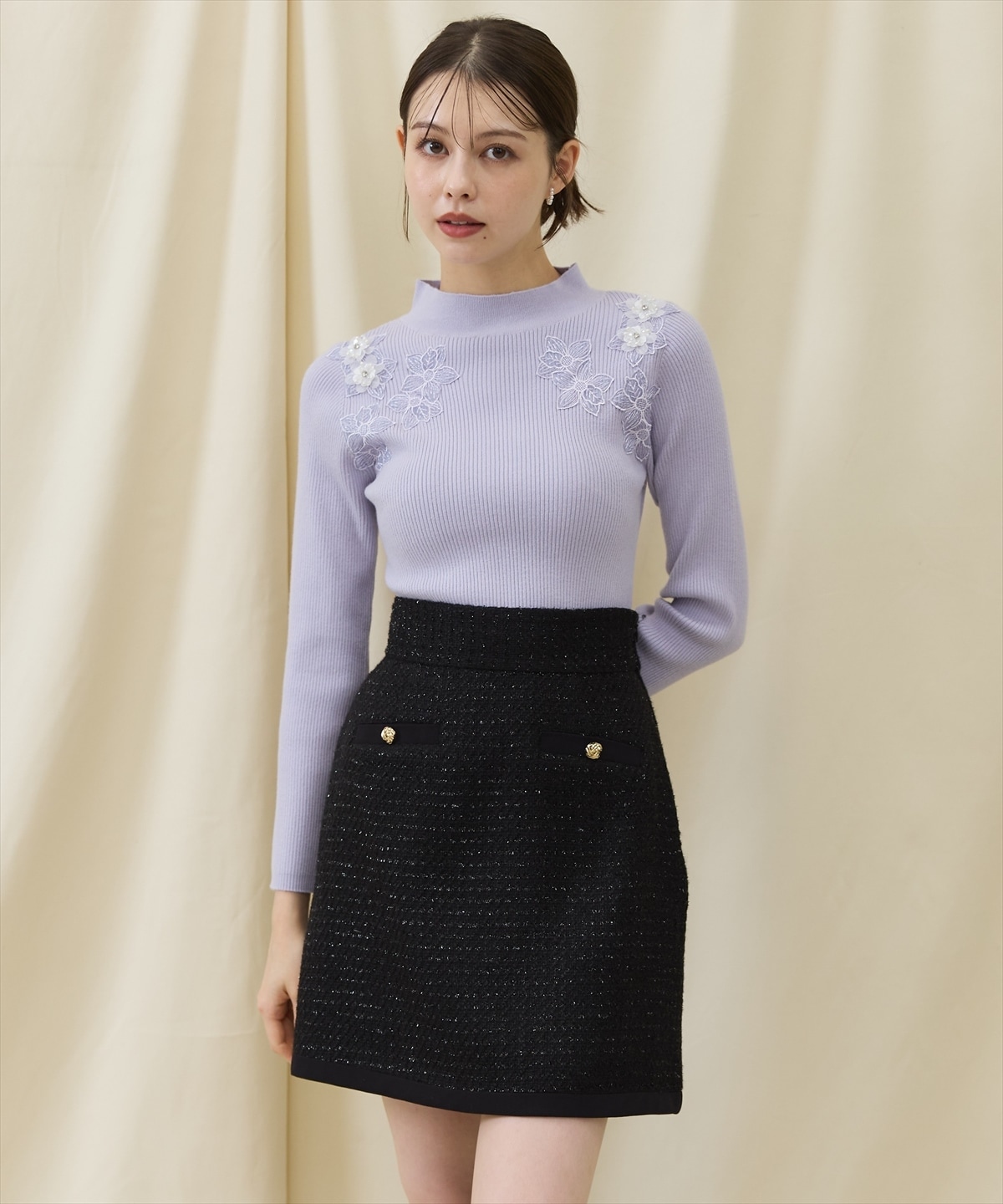 ラメツイードバイカラーミニスカート