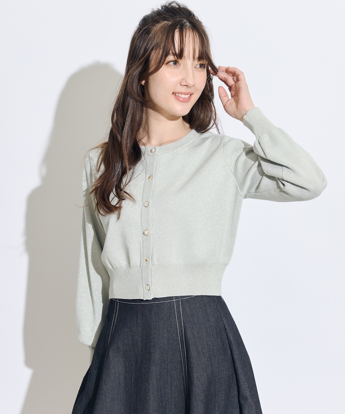 ベーシックマルチボタンラメニットカーディガン