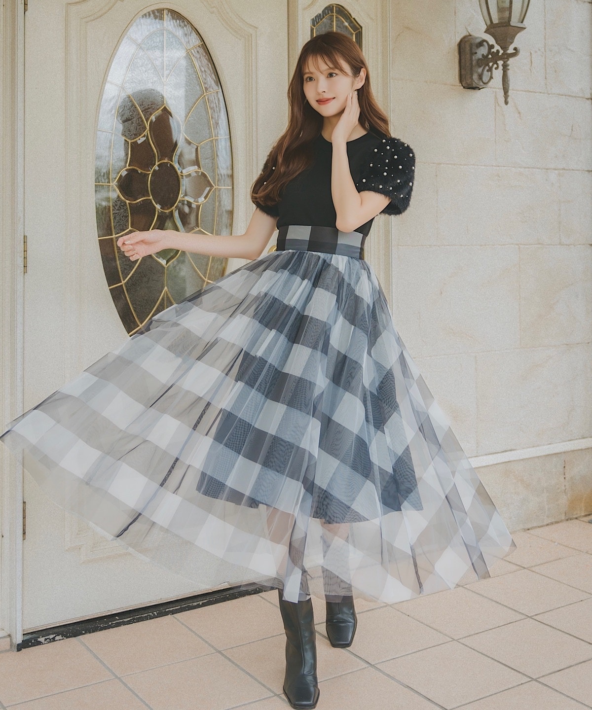 パールフェザースリーブニットプルオーバー