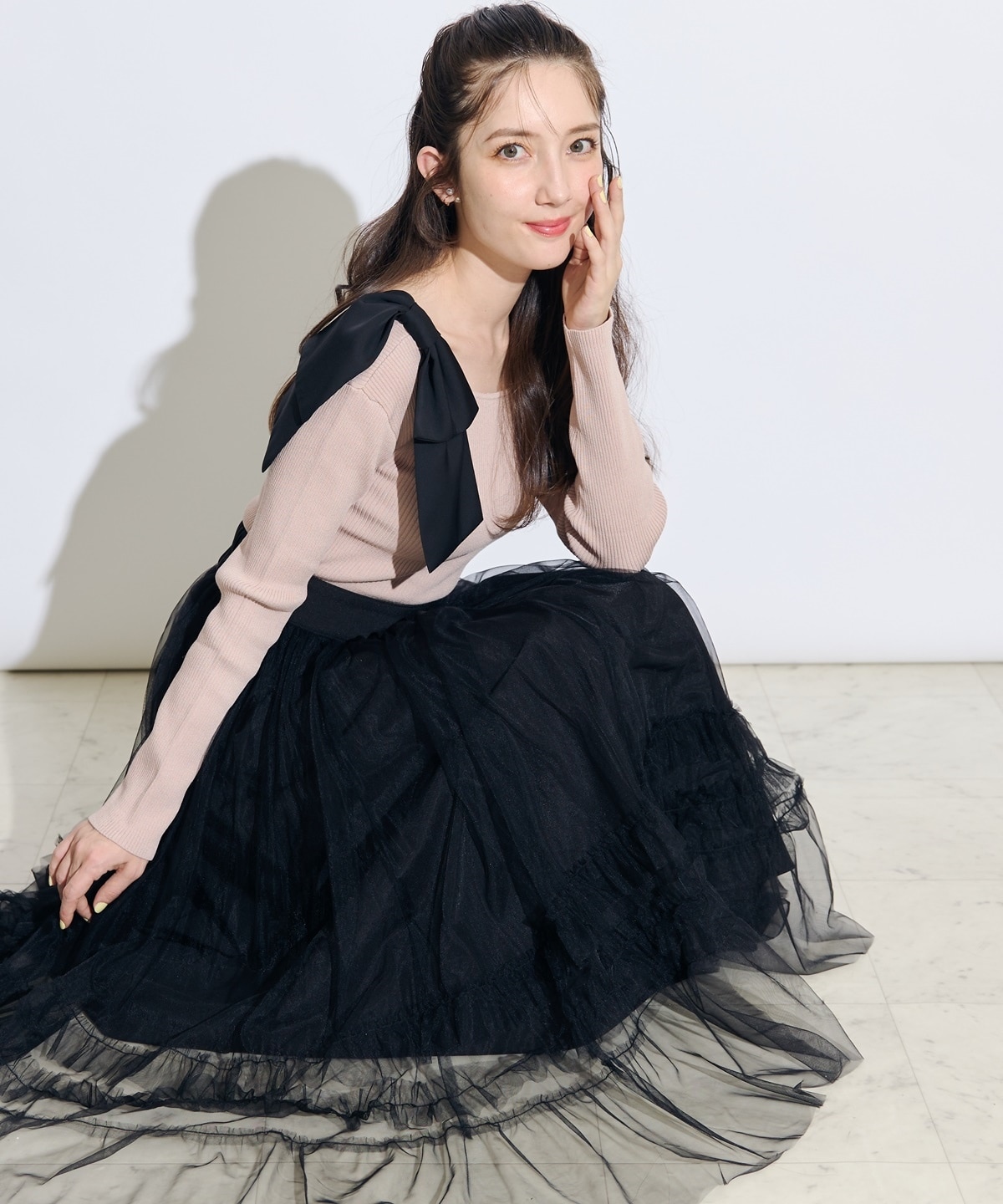 フリル切替チュールエアリースカート