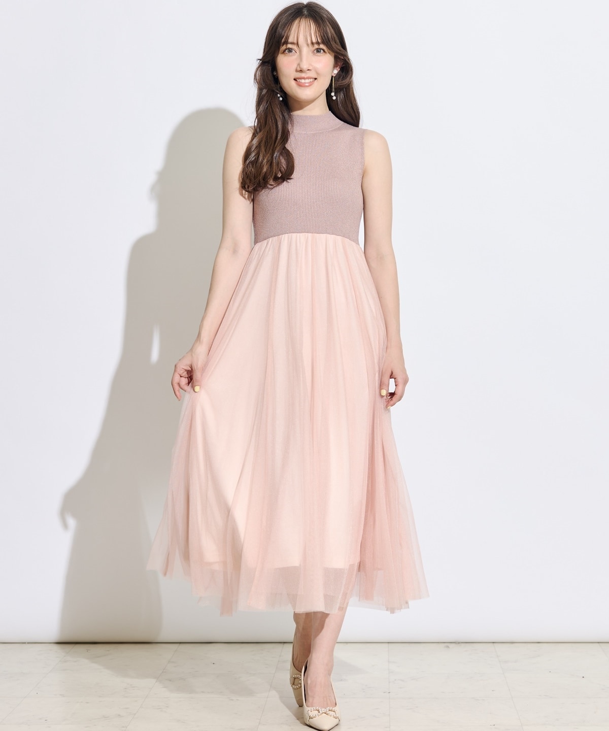 【展示会3位】カーディガンアンサンブルラメニットドッキングワンピース