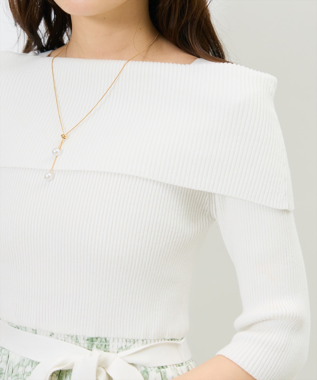 オフショルニットドッキングプリーツワンピース