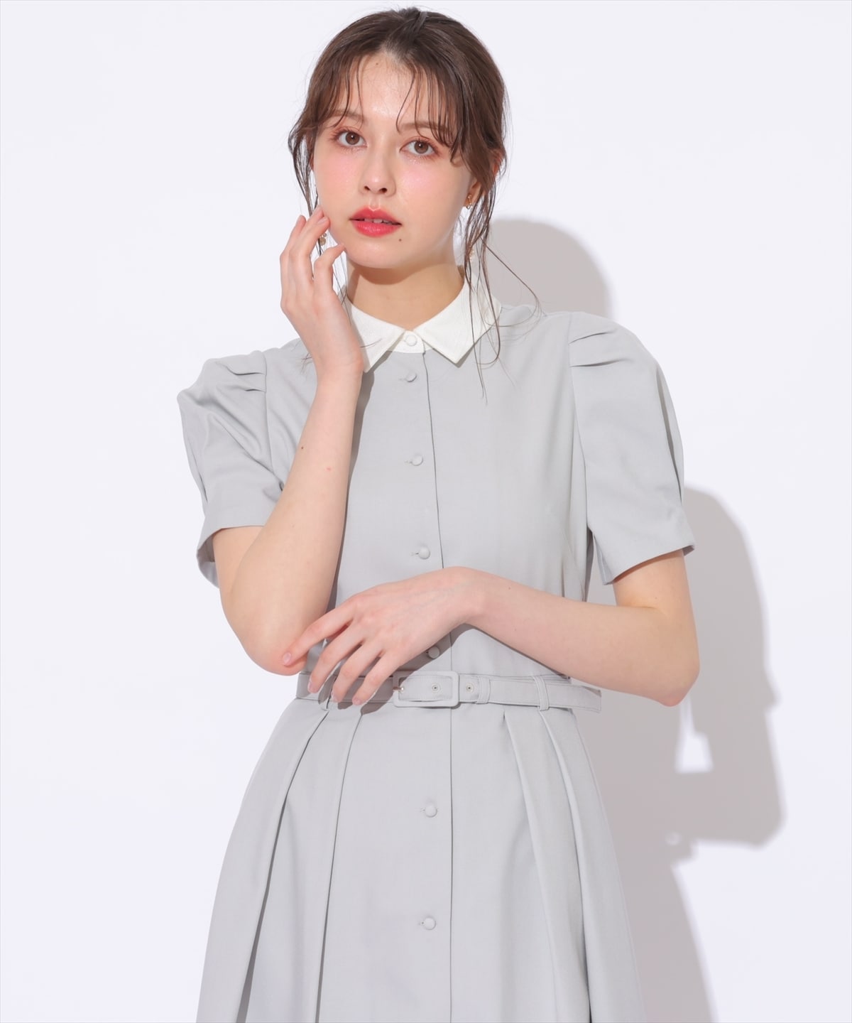 サマーツイードバイカラー衿ハーフスリーブワンピース