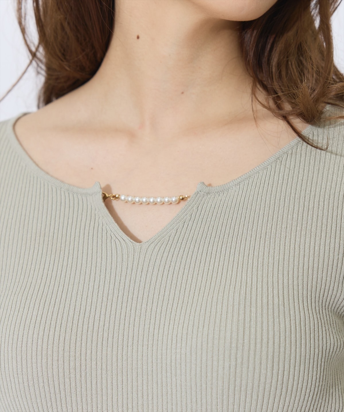 パールキーネックニットプルオーバー