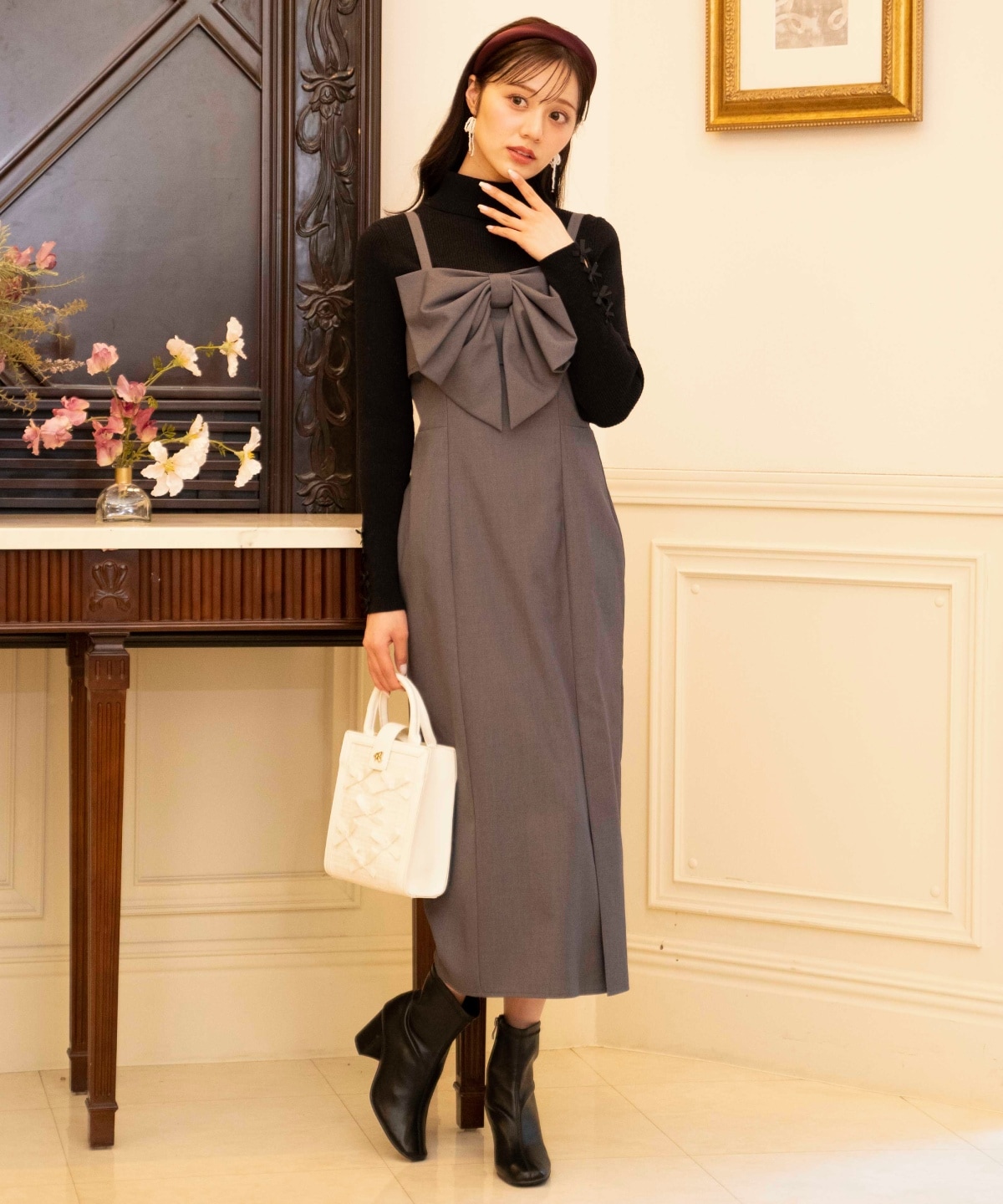 ドレープリボンIラインワンピース