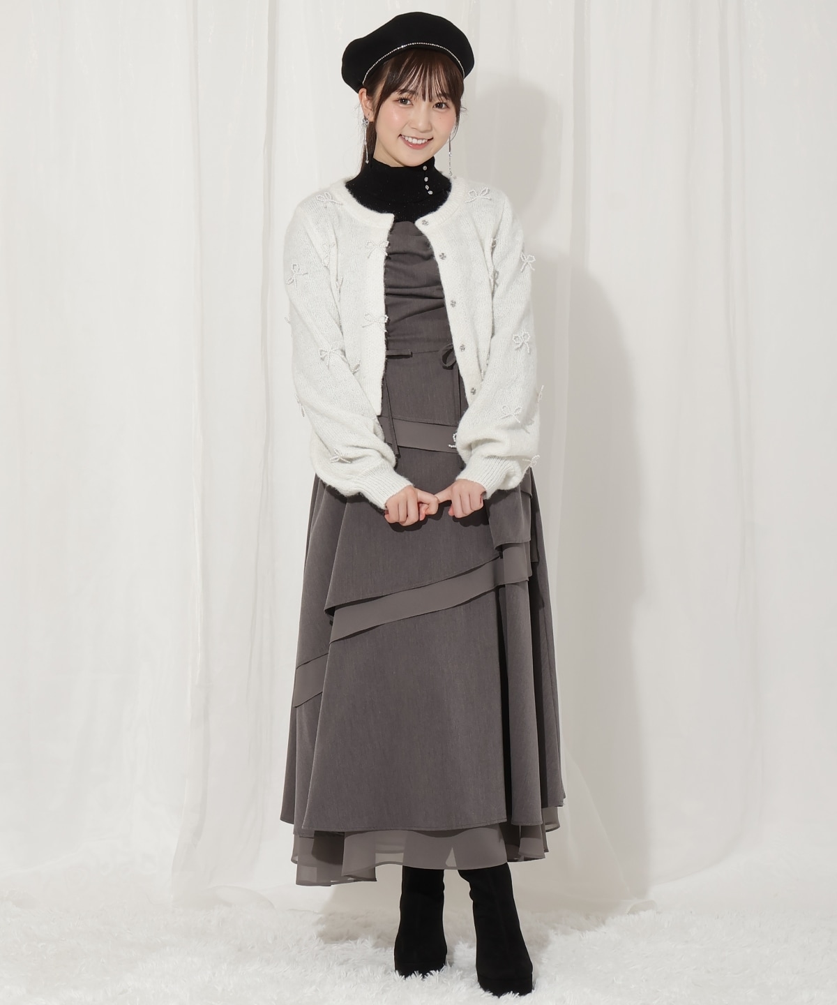 リボンパーツ付きカーディガン