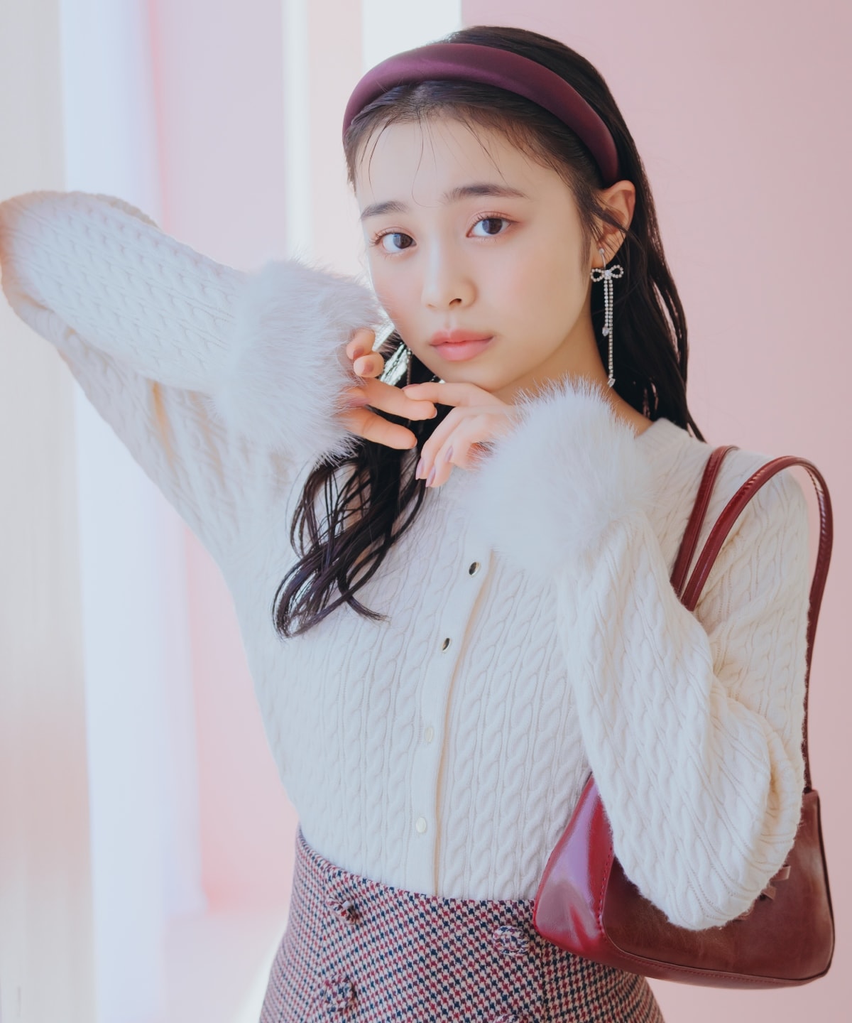 ファーカフスケーブルカーディガン