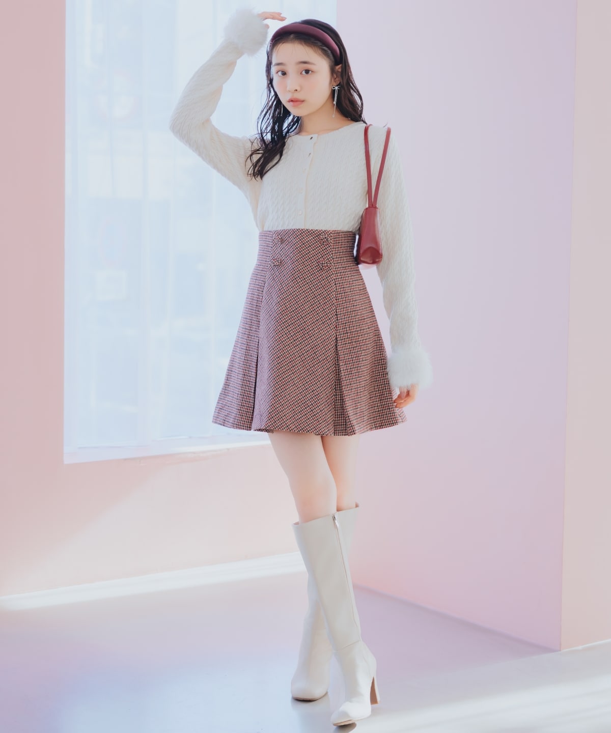 ファーカフスケーブルカーディガン