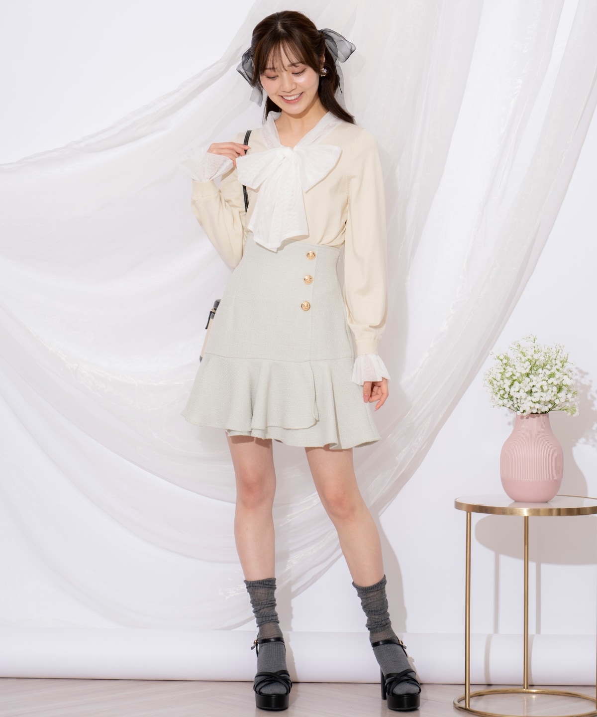 アシメヘムツイードミニスカート