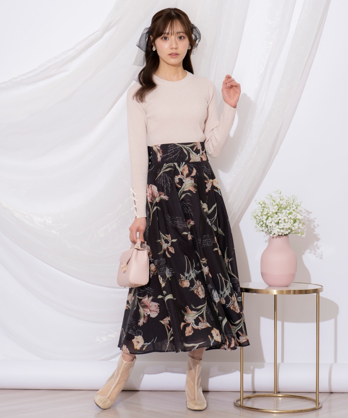 ビッグリボンシアーフラワースカート