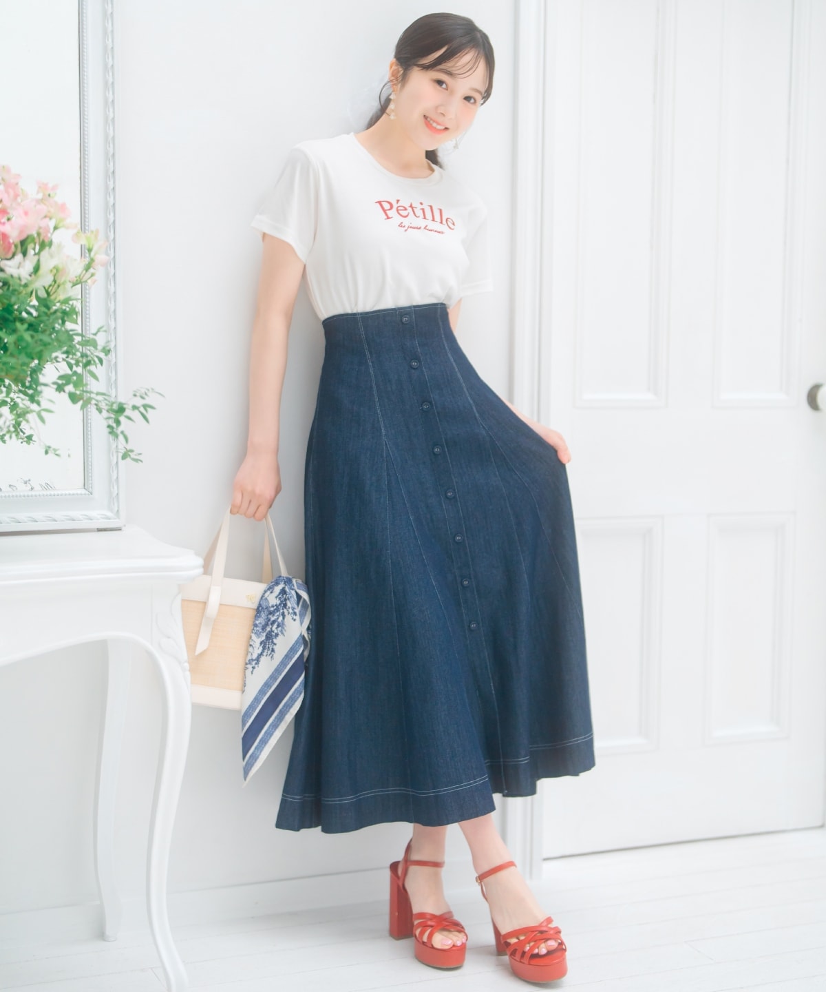 ハイウエストデニムフレアスカート