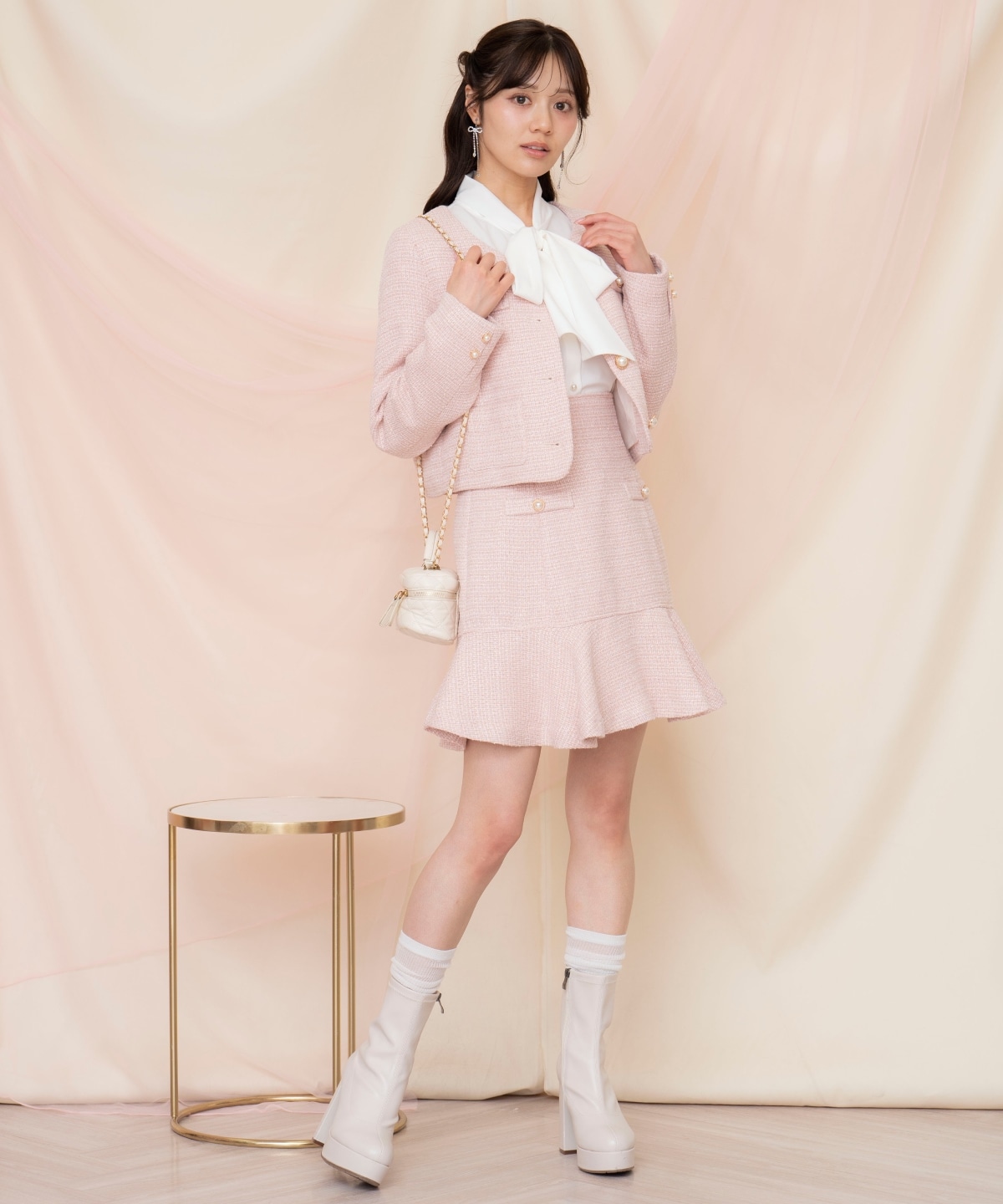 ラメツイードフレアミニスカート