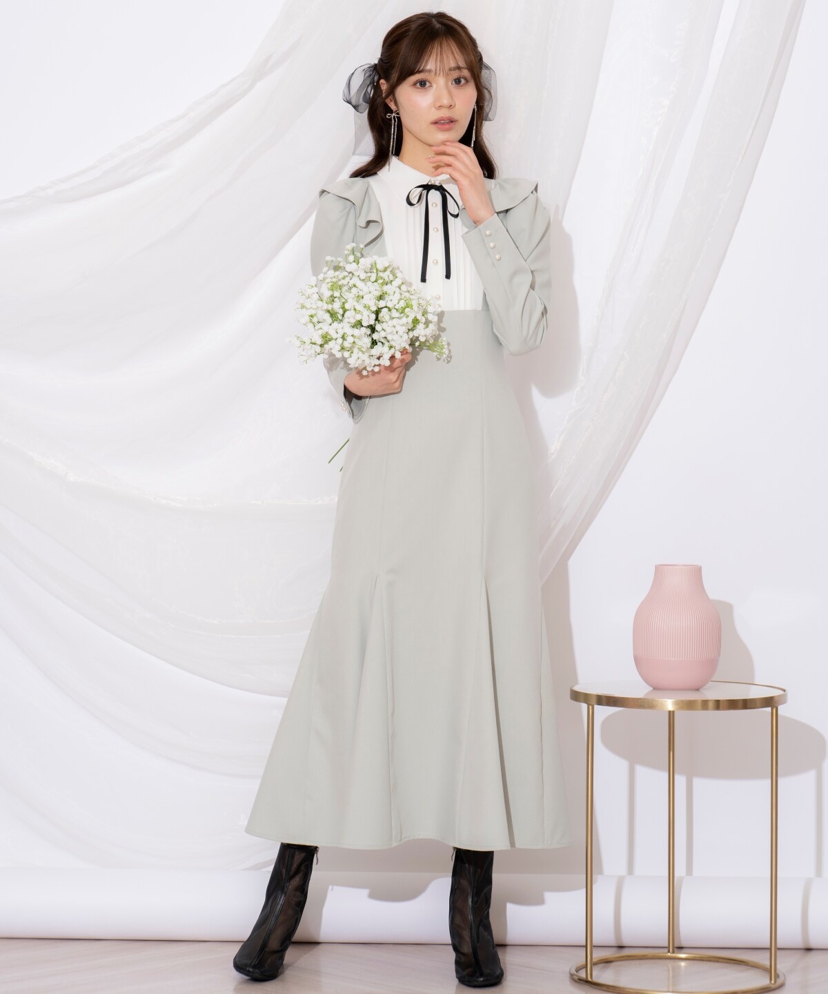 配色ヨークマーメイドワンピース