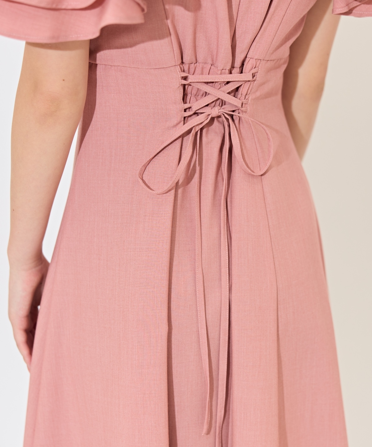 ショルダーリボンラッフルワンピース