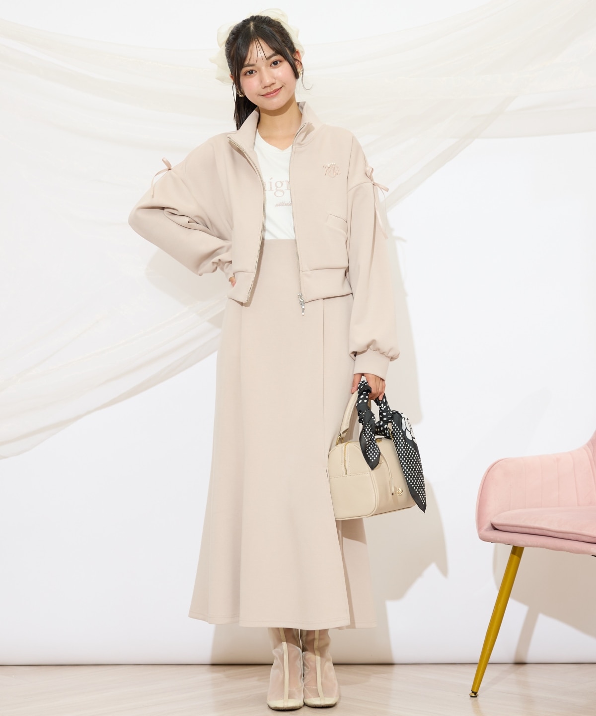 ロゴ刺繍リボントラックジャケット