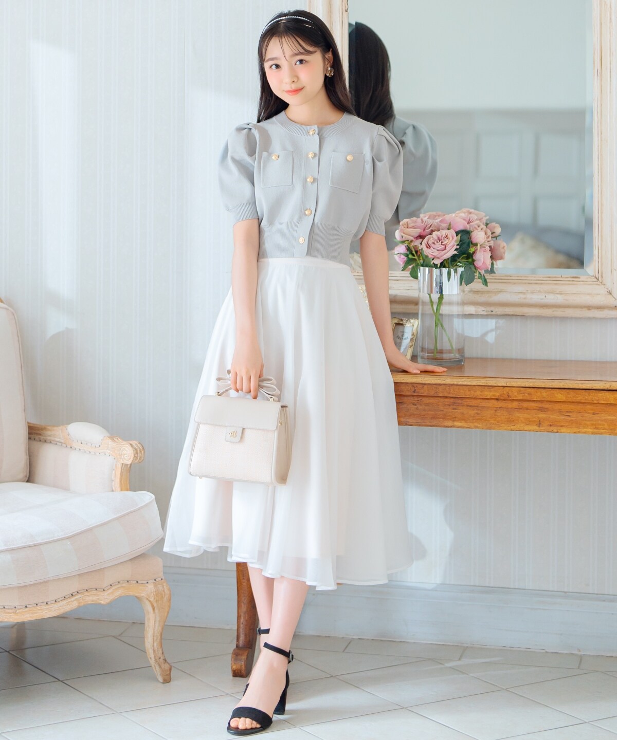 ポケットデザインパフカーディガン