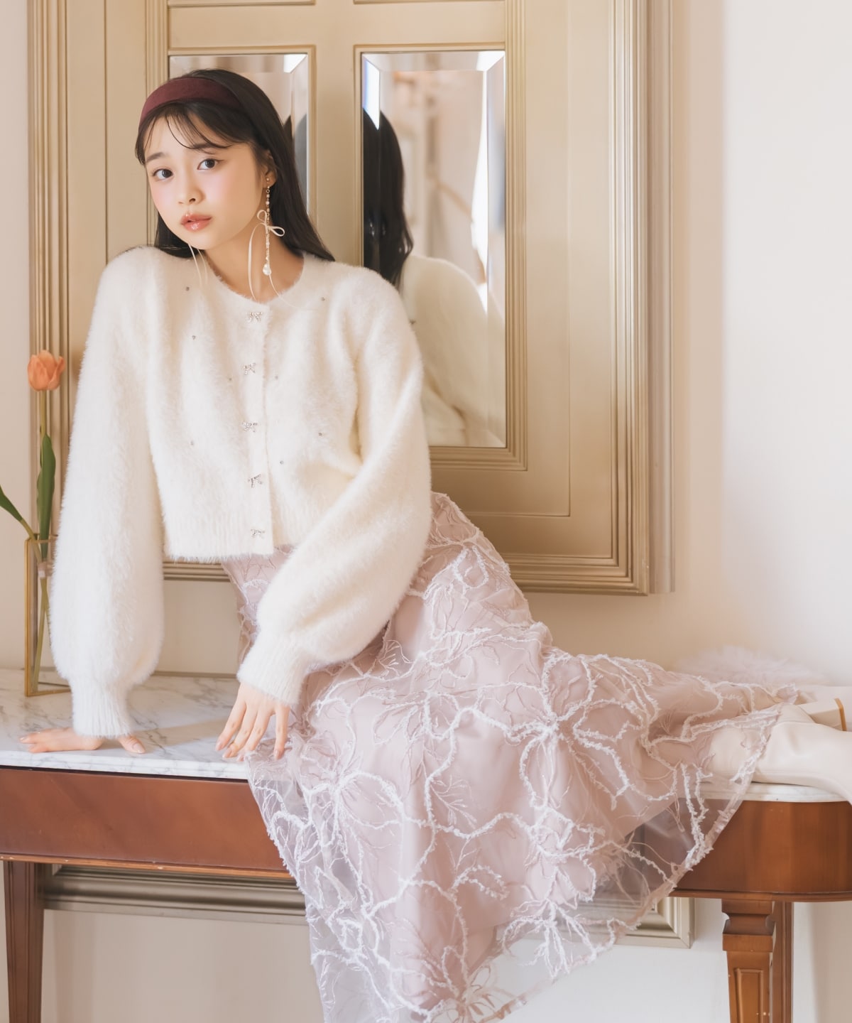 ラメ刺繍チュールフレアスカート(F ホワイト): WILLSELECTION