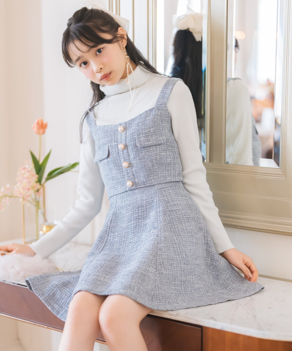 【ツイードセットアップシリーズ】ツイードフレアミニスカート