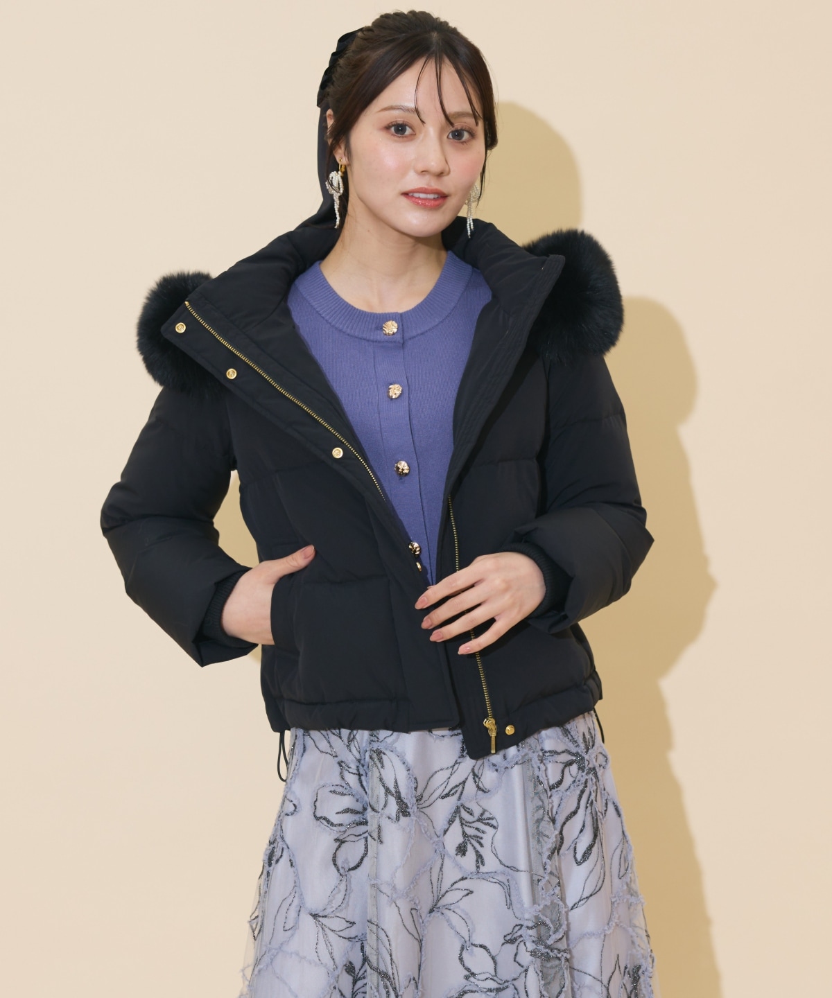 ファー付きショートダウン