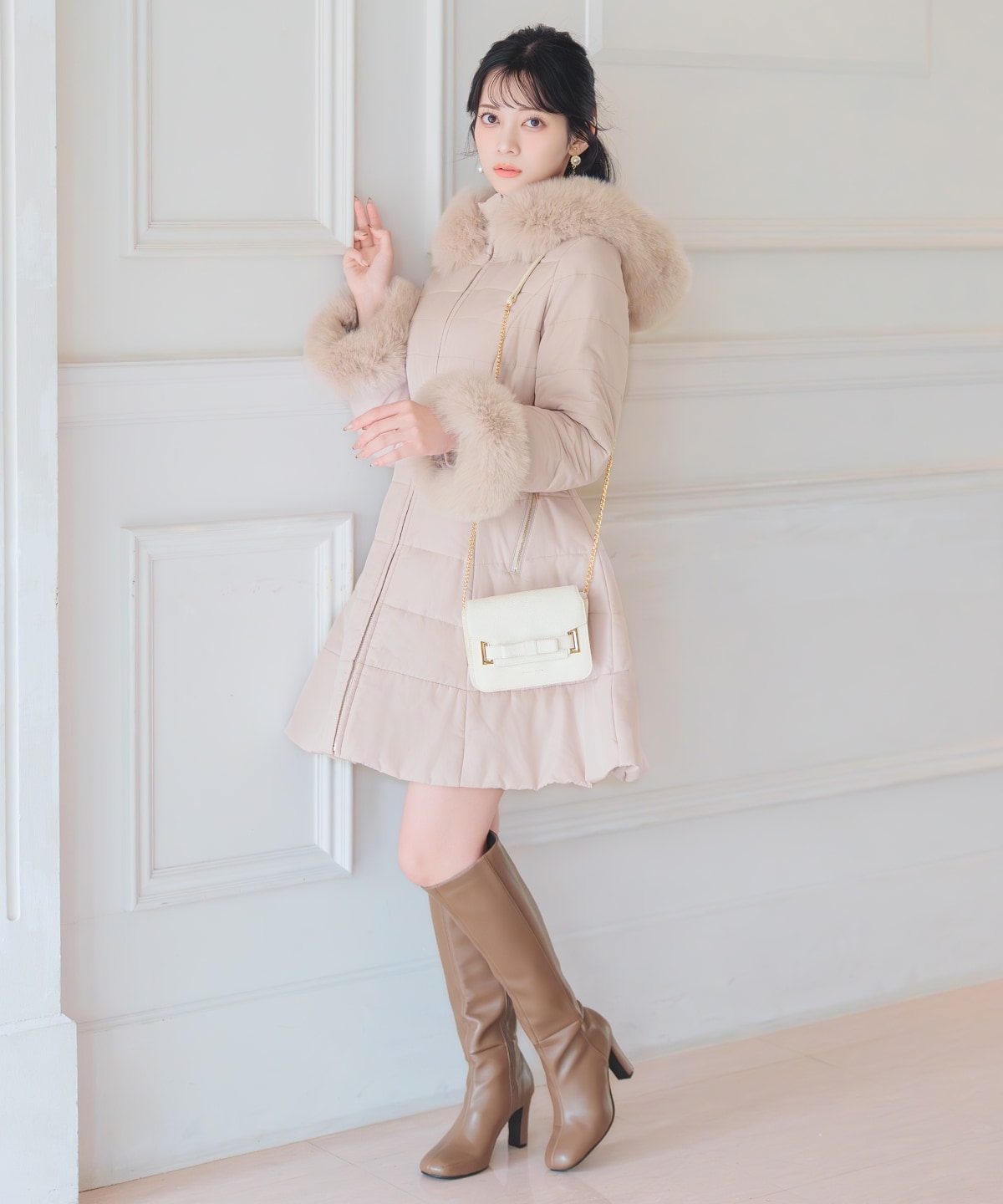 フォックスファーキルティングフレアコート