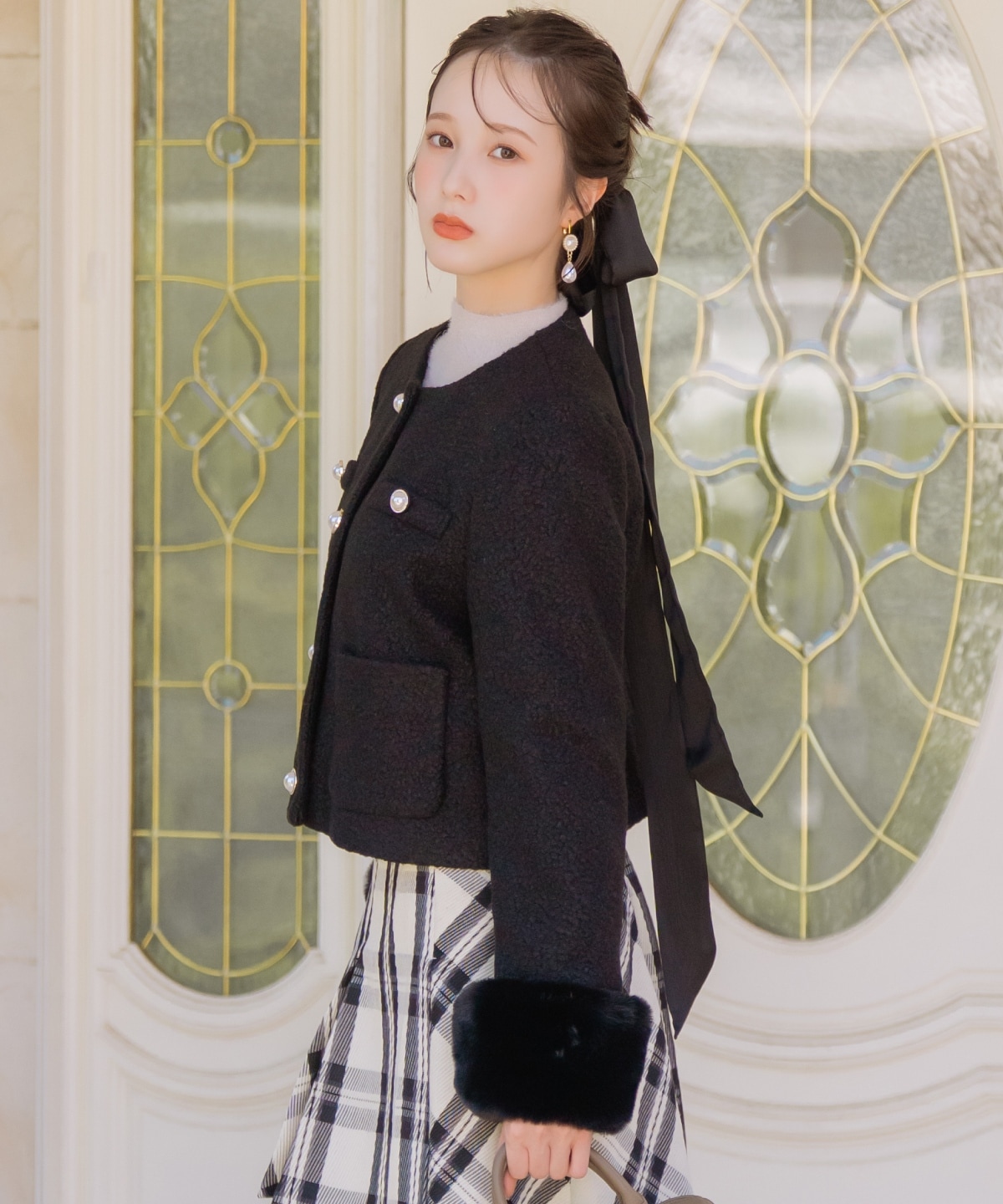 【再入荷予約受付中】ノーカラーブークレショートコート