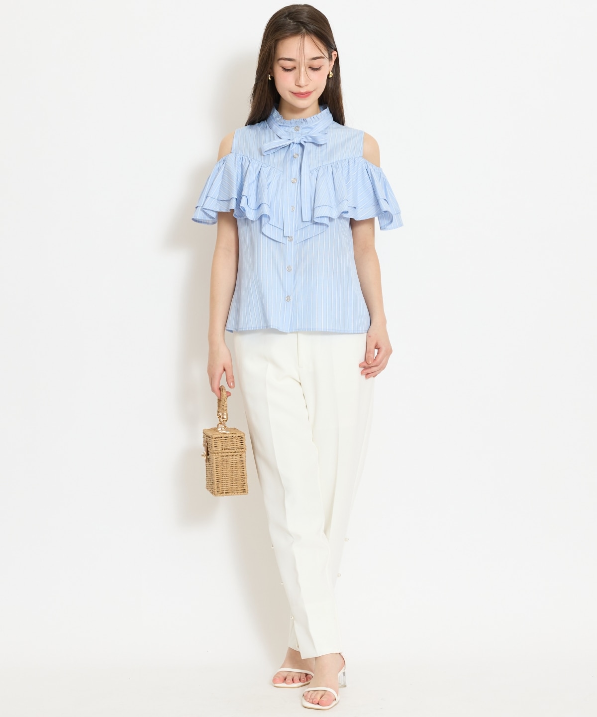 パールデザインテーパードパンツ