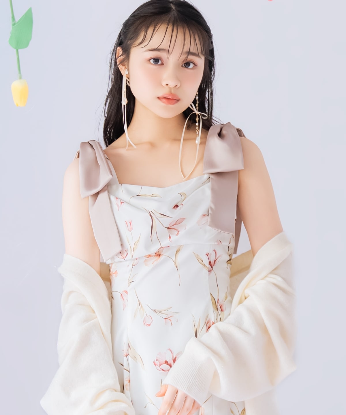 【1/14(wed)18時先行予約開始 】リボンショルダーチューリップフレアワンピース