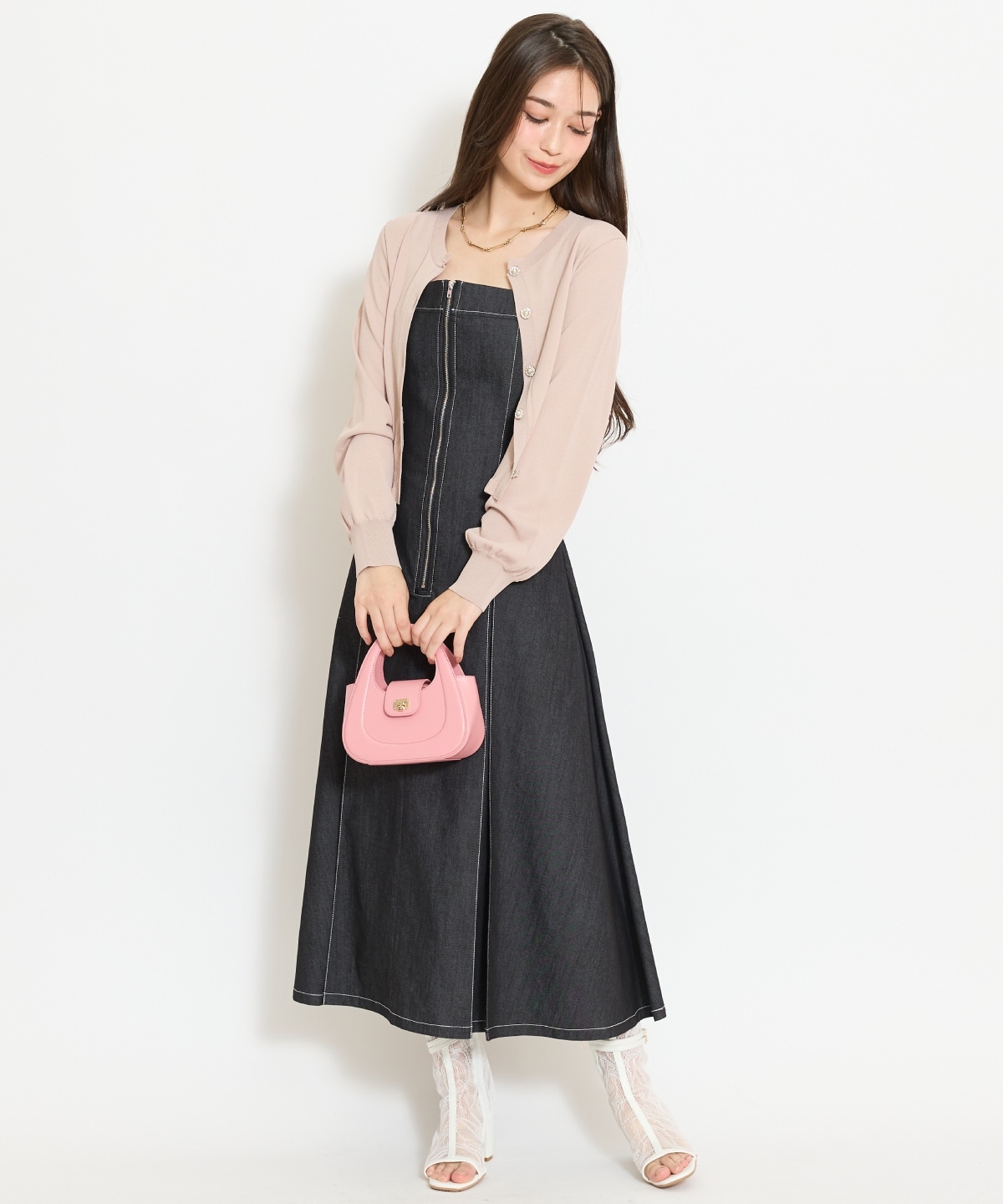 ステッチデザインフロントZIPワンピース