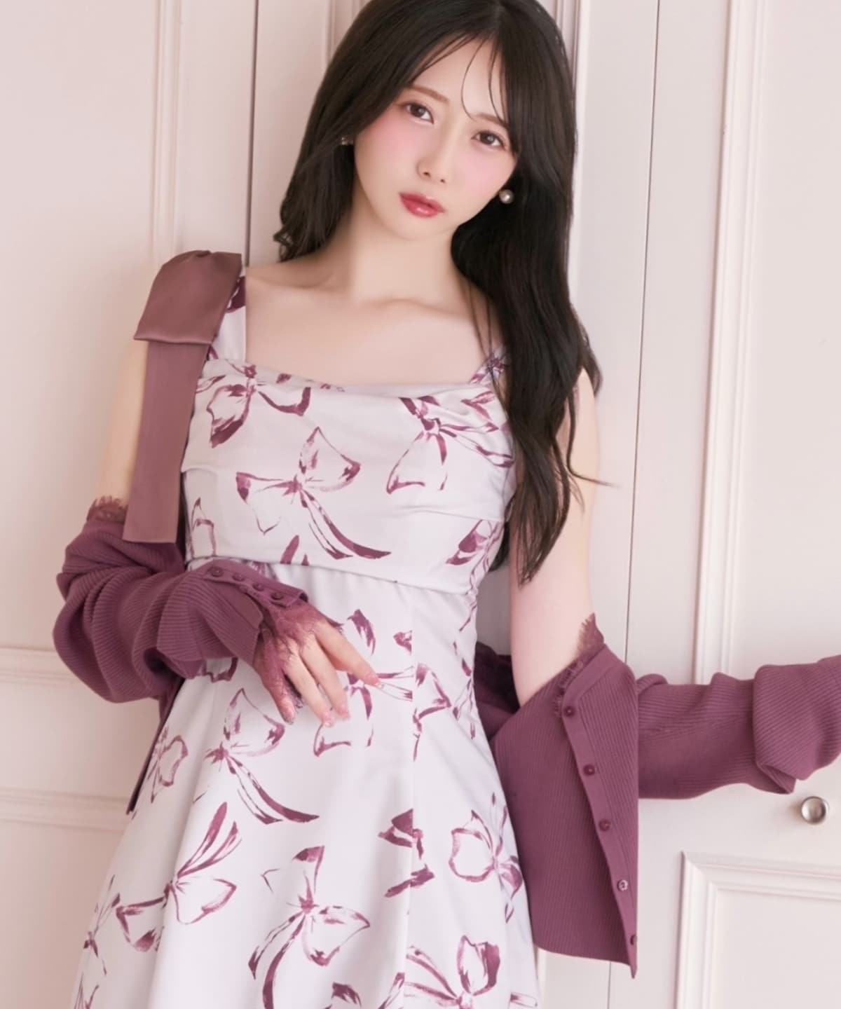 【8/7(fri)20時発売】リボンプリントアシメショルダーキャミワンピース