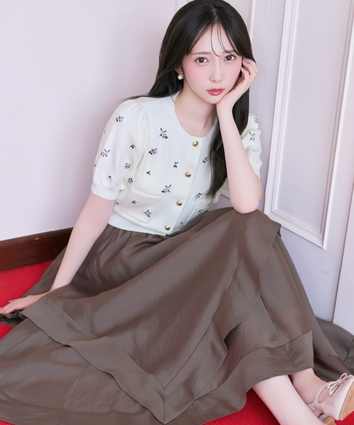 モチーフ刺繍カーディガン