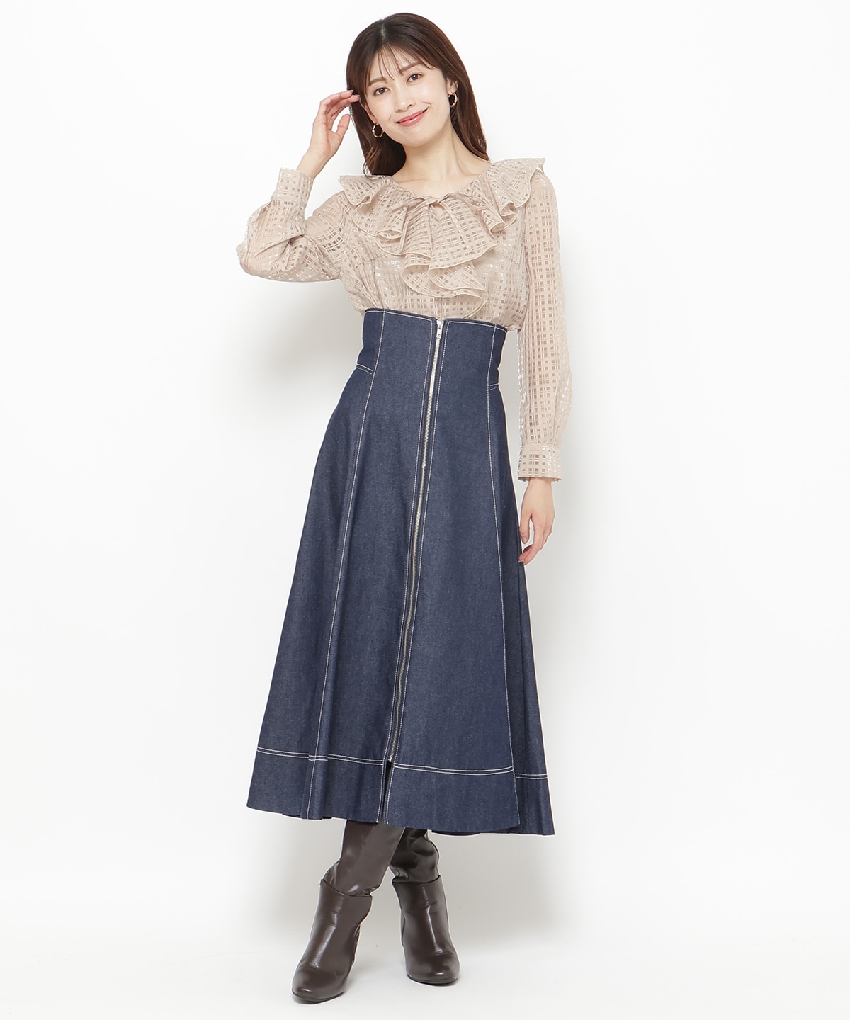 シアーチェックフリルブラウス