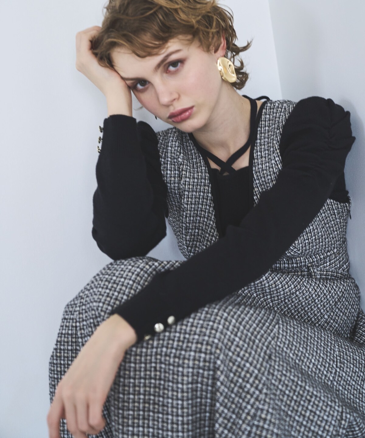 ラメツイードVネックジャンスカ