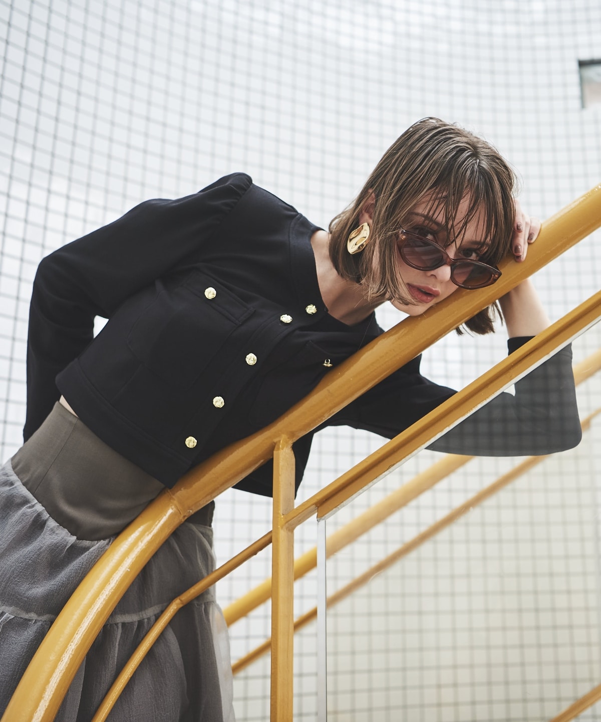 ポンチノーカラー長袖ジャケット