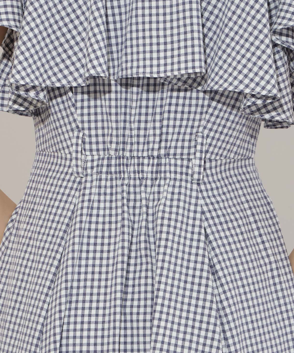 袖フリルチェックシャツワンピース