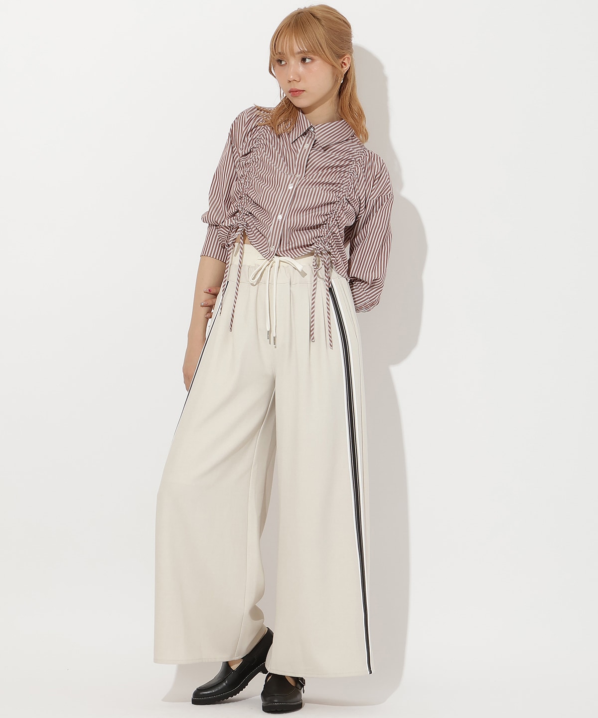 ストライプシャーリングブラウス