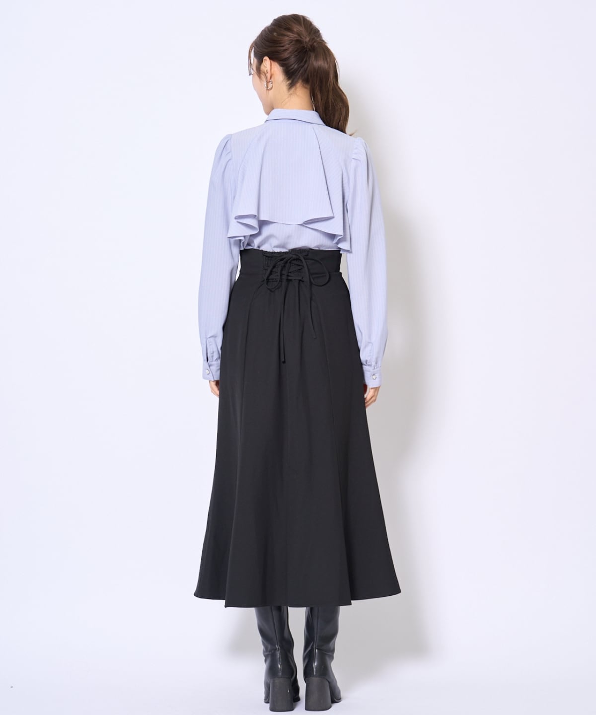 ビジューボタンフリルケープ長袖ブラウス