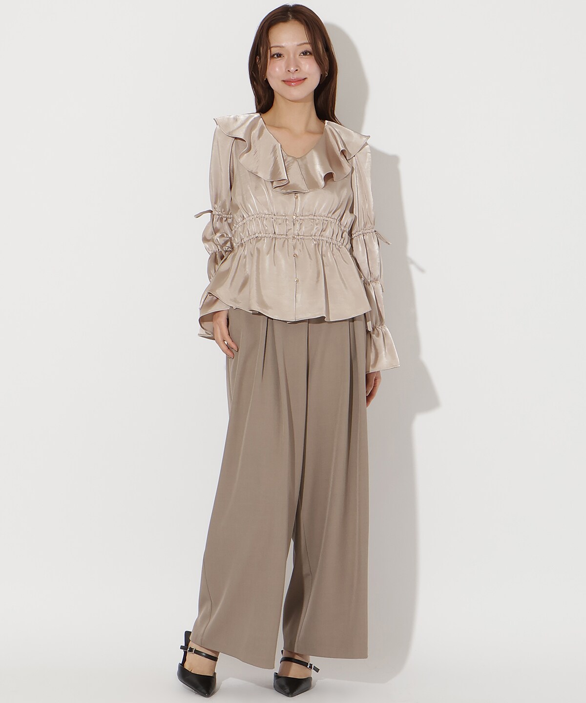 ウエストシャーリングブラウス