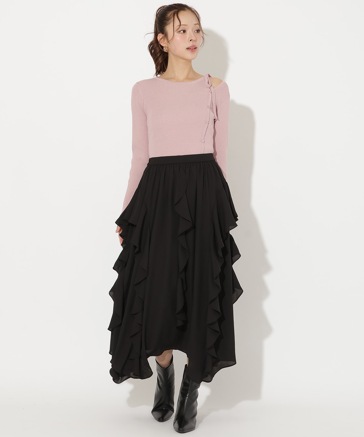 ラッフル切替フレアスカート