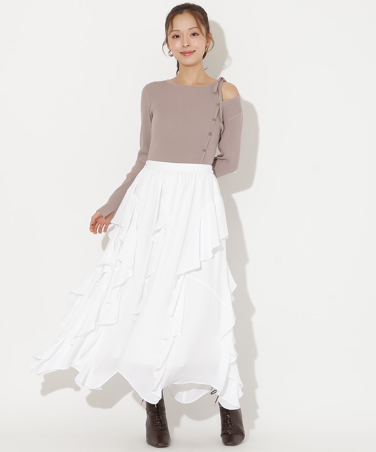 ラッフル切替フレアスカート