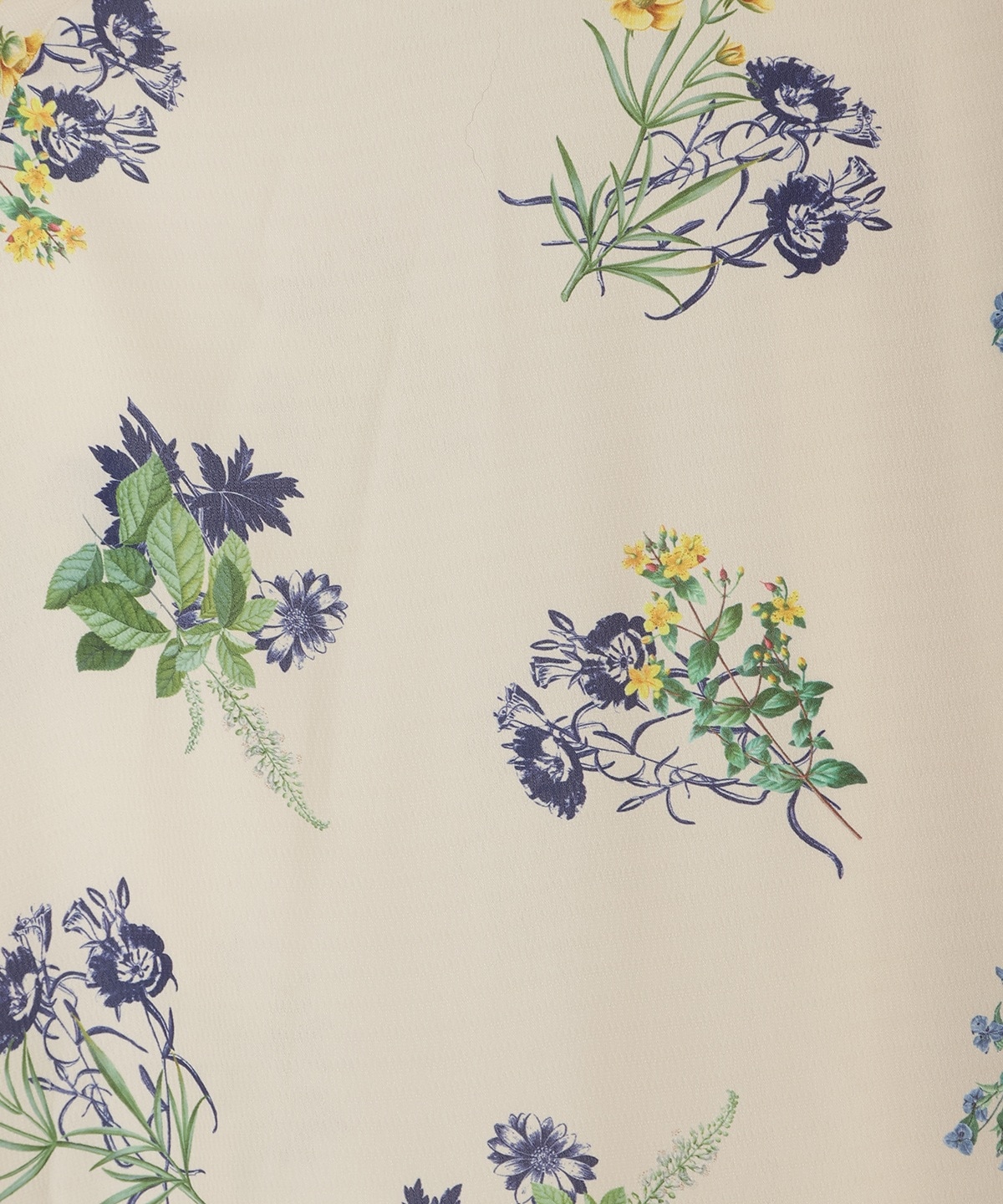 ドローイングフラワー配色襟長袖ワンピース