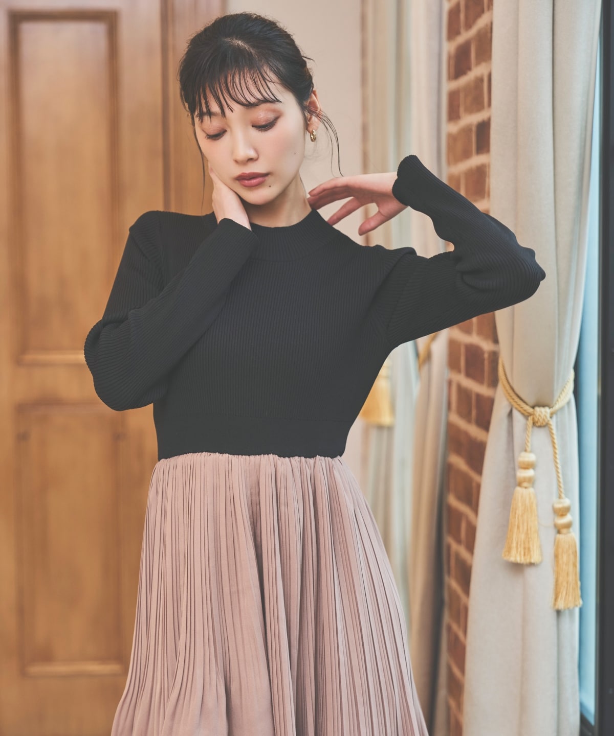 消しプリーツドッキングワンピース